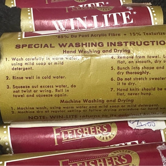 VINTAGE YARN:  19 SKEINS - FLEISHER’S WIN-LITE EASY-CARE YARN…….BLACK🖤🖤🖤🖤 - Picture 5 of 15